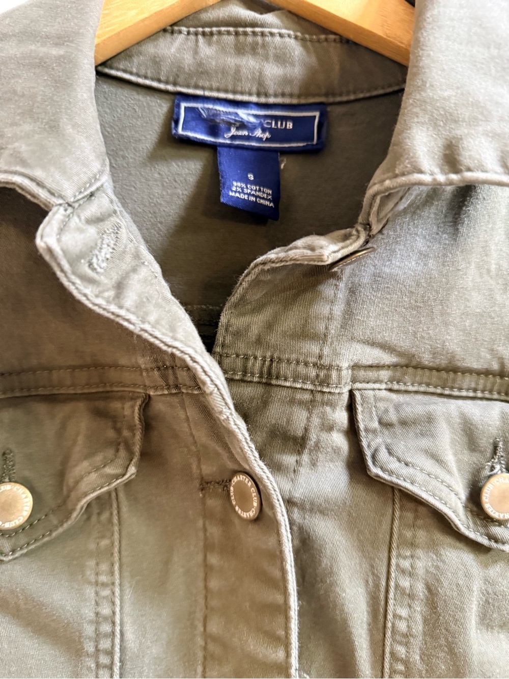 Charter Club Olive Green Button-Front Jean Jacket - Picture 3 of 5